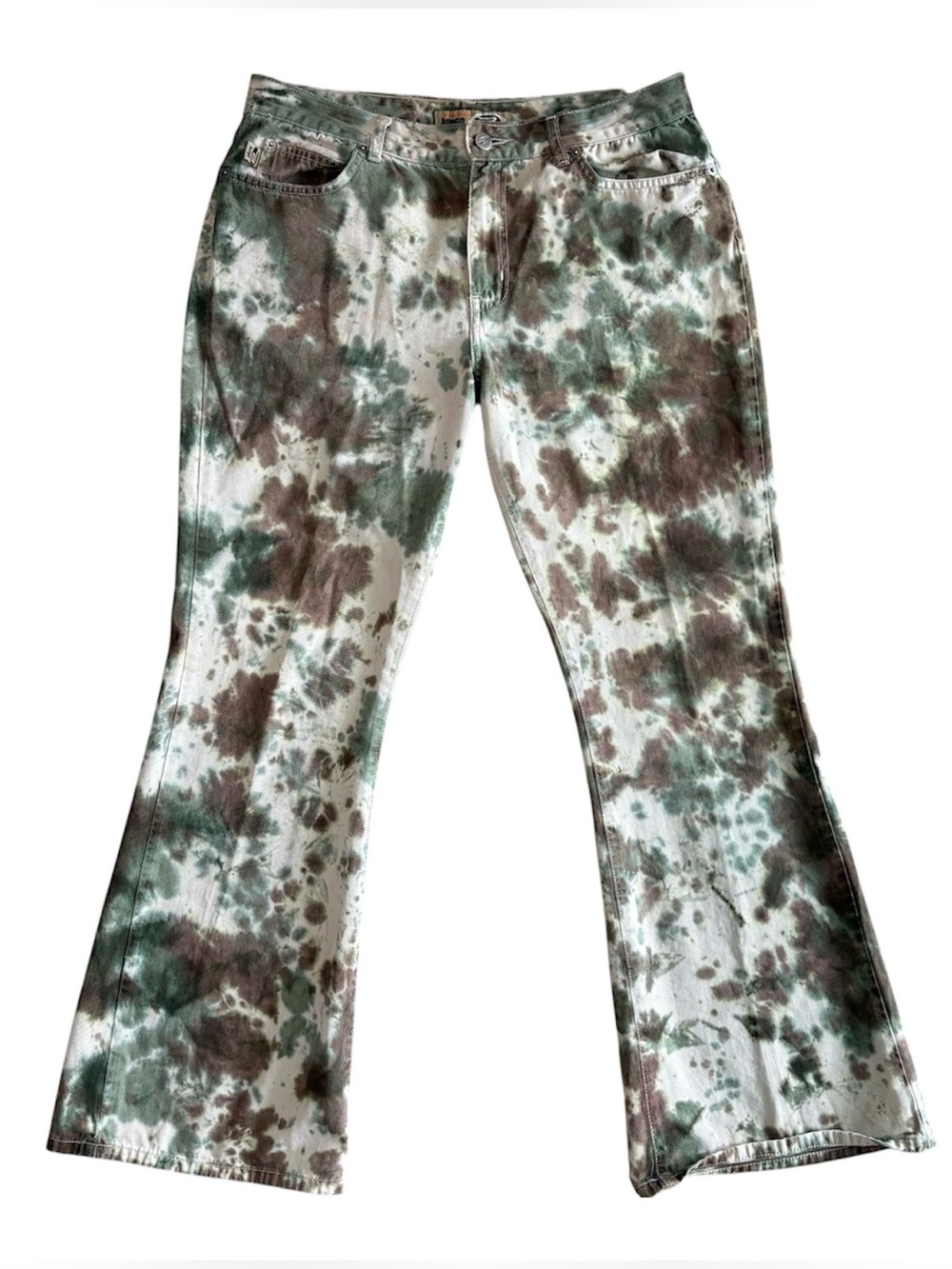 Sz 13 Bongo Khakis Tie Dye Camo Flared Bell Bottom Soft Jean Pants Y2K
